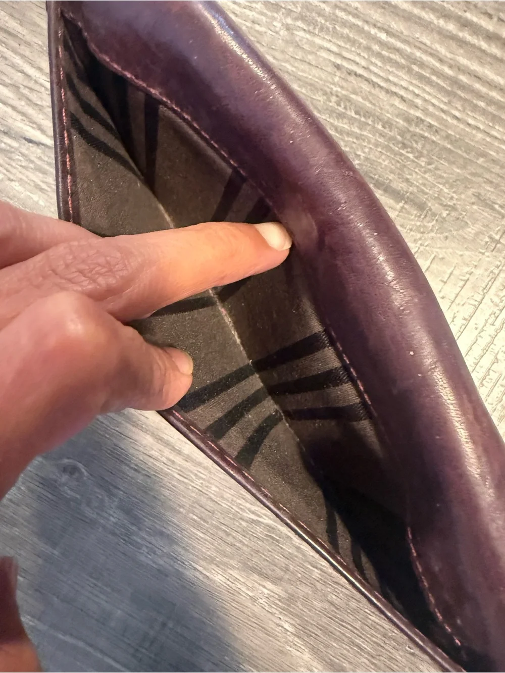 Frye Leather Trifold Wallet Clutch - Dark Purple